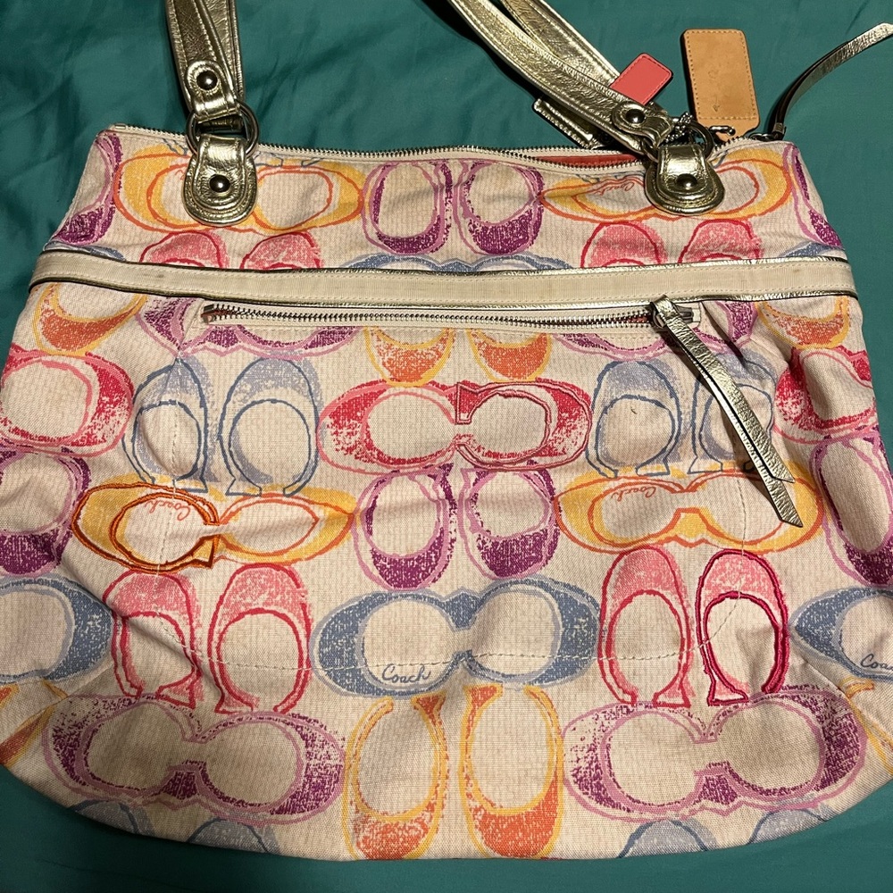 Signature Coach Multicolor Large Shoulder Handbag - image 1